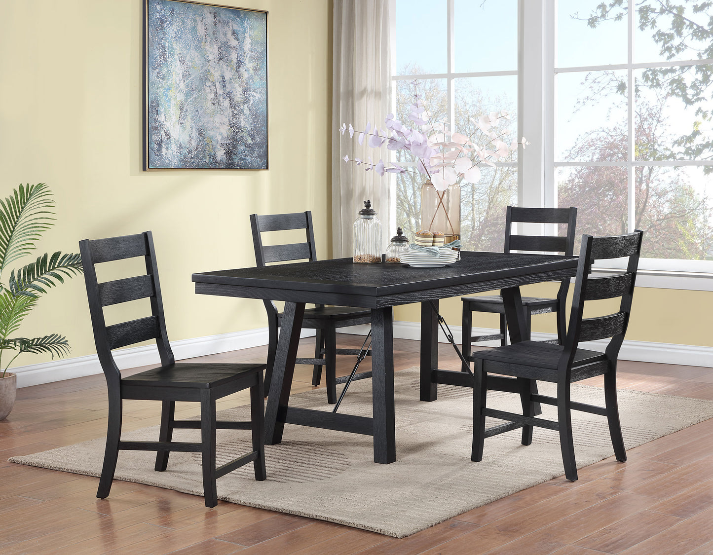 Newport 5-piece Rectangular Trestle Dining Table Set Black