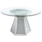 Quinn 5-piece Round Glass Top Mirrored Dining Set Teal