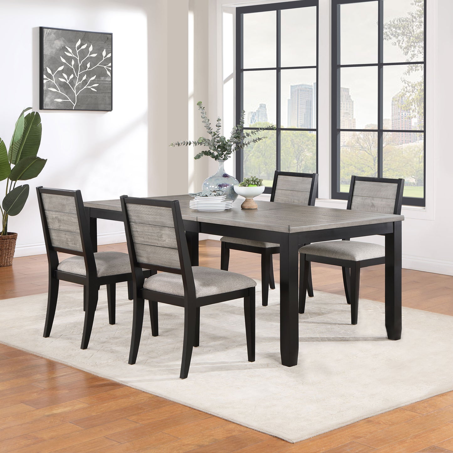 Elodie 5-piece Rectangular Extension Leaf Dining Set Black