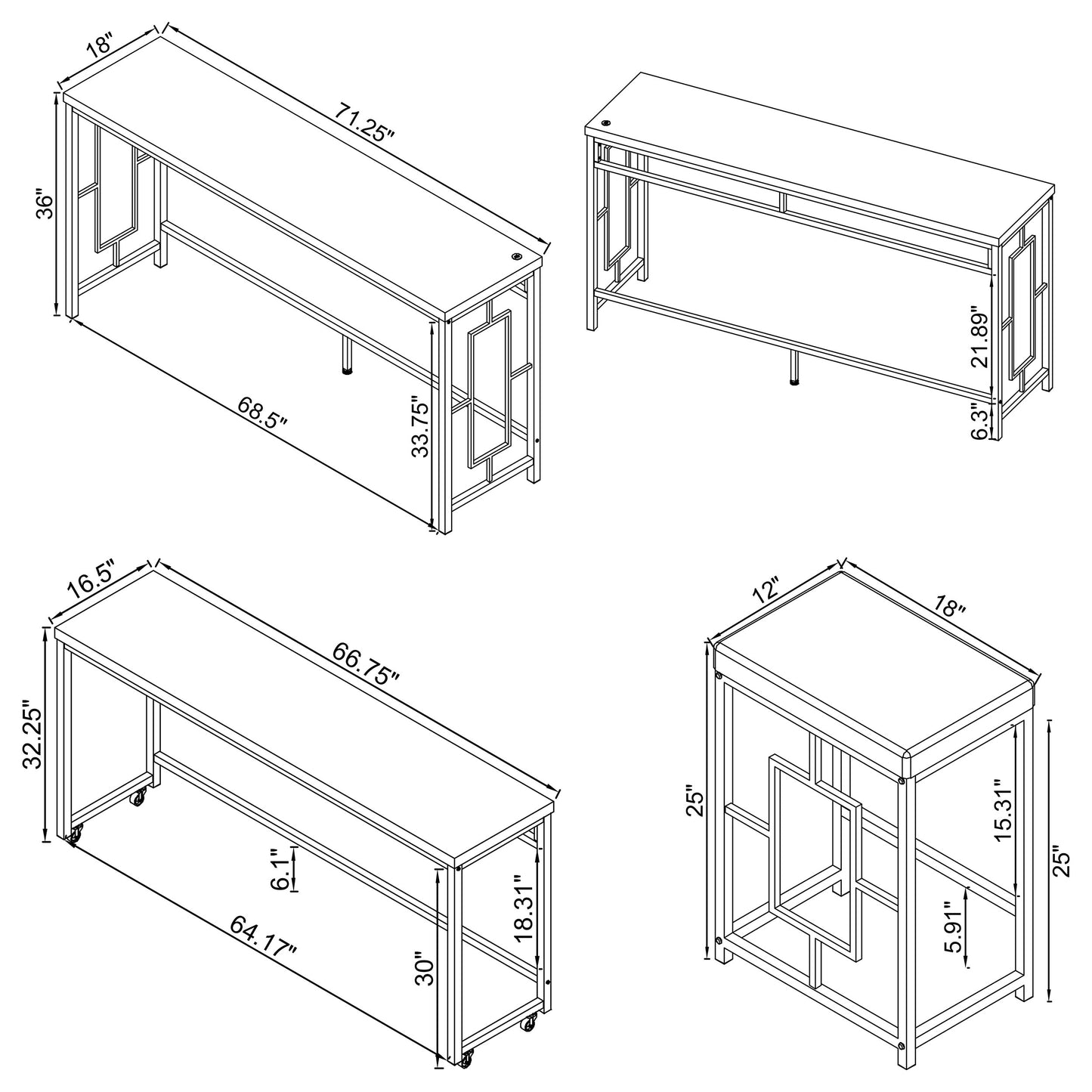 Jackson 5-piece Multipurpose Counter Height Table Set White