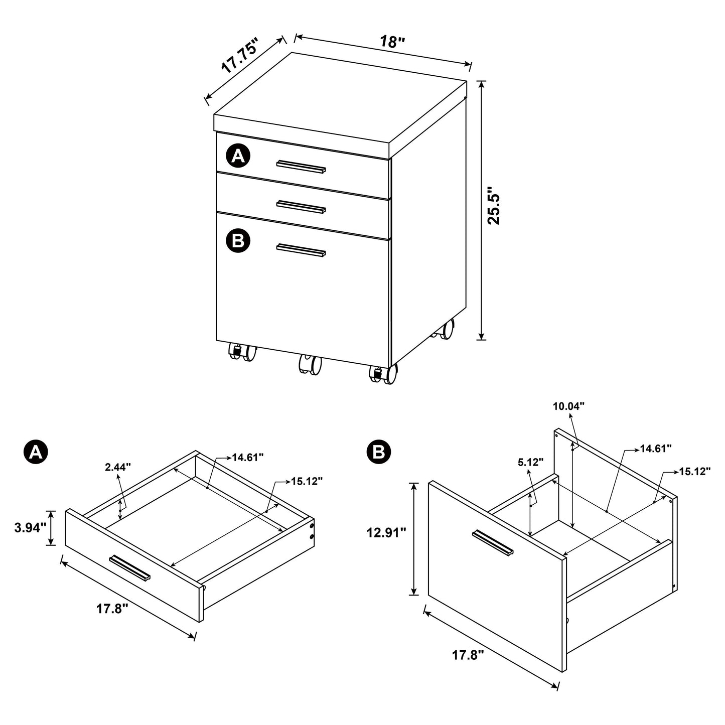 Skylar 3-drawer Home Office Mobile File Cabinet Cappuccino