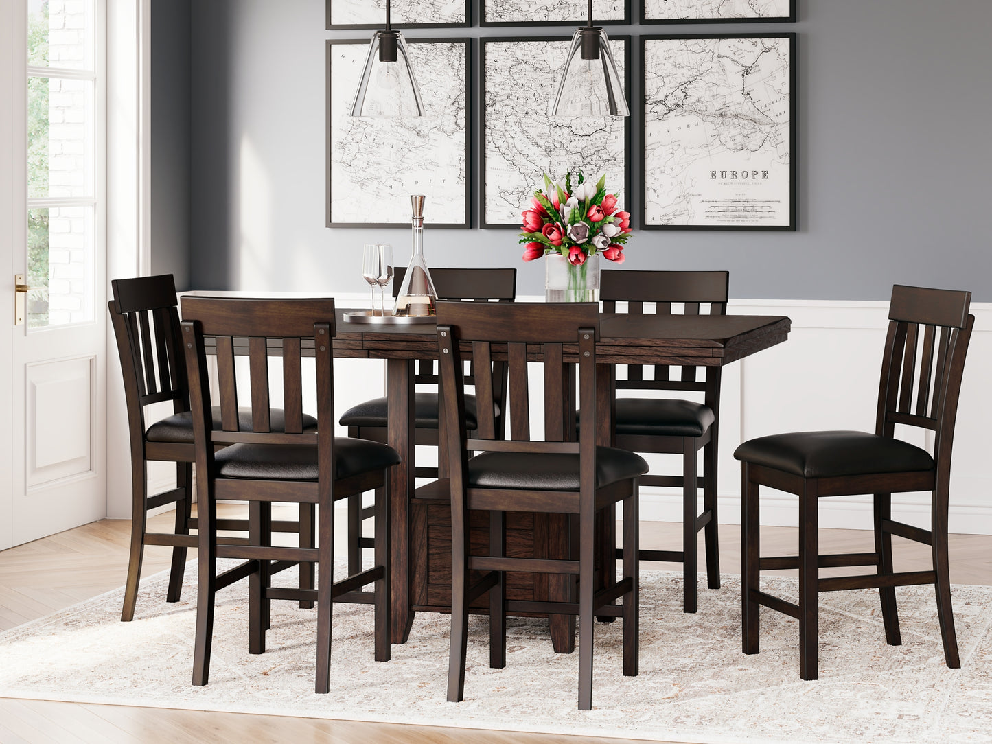 Ashley Express - Haddigan Counter Height Dining Table and 6 Barstools