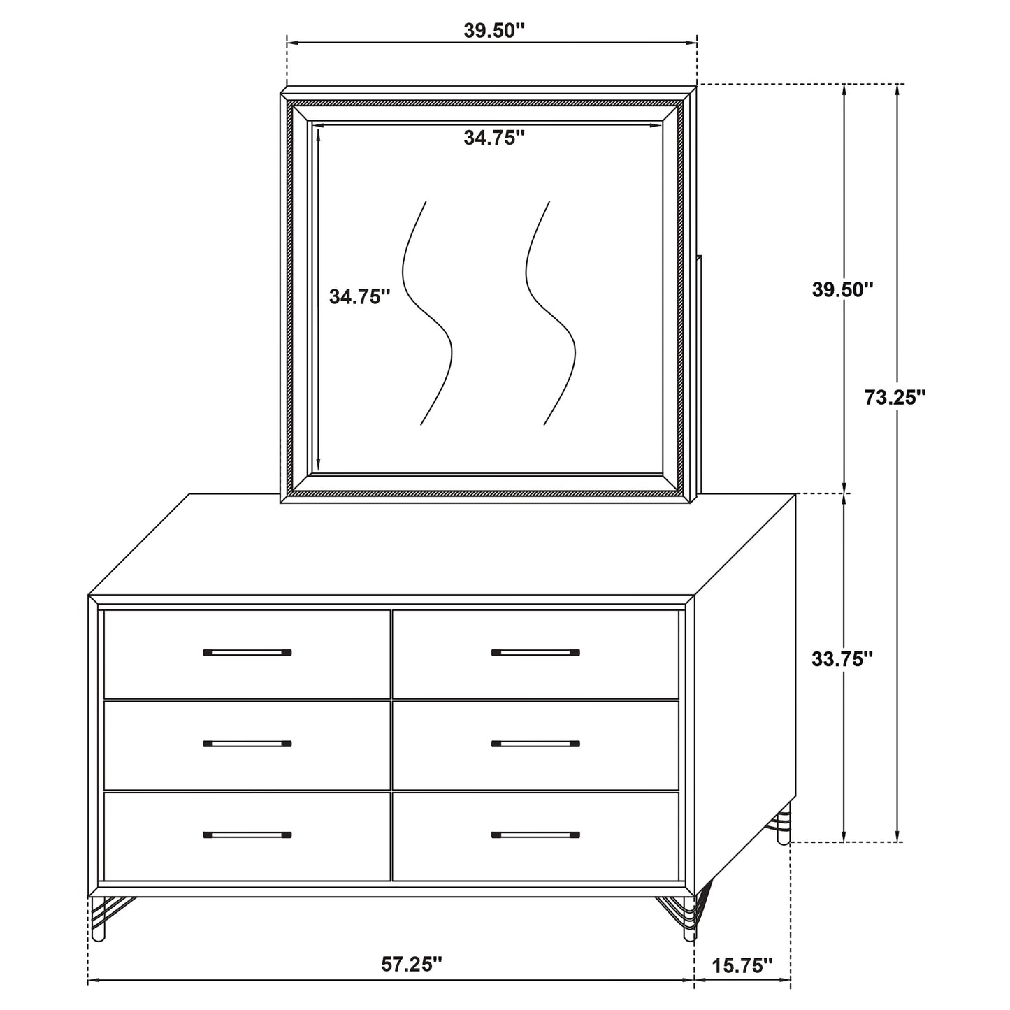 Lucia 6-drawer Dresser with Mirror White