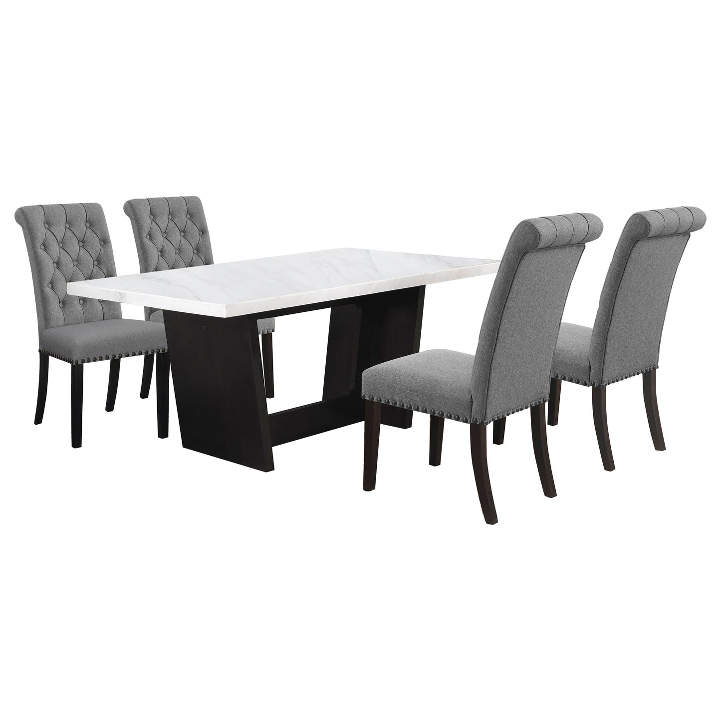 Sherry 5-piece Rectangular Marble Top Dining Table Set Grey