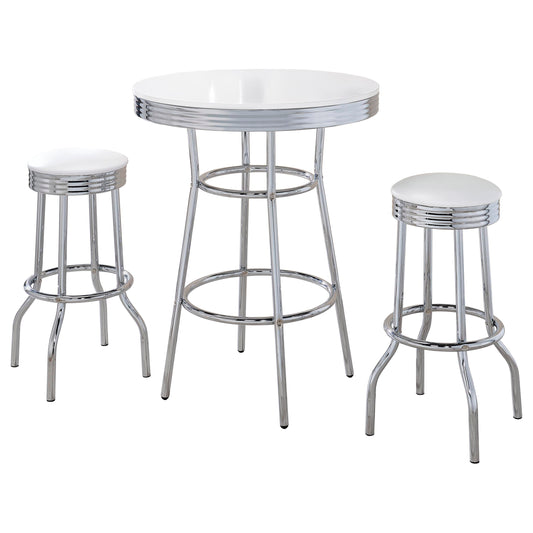 Retro 3-piece Round 1950s Bistro Pub Bar Table Set White