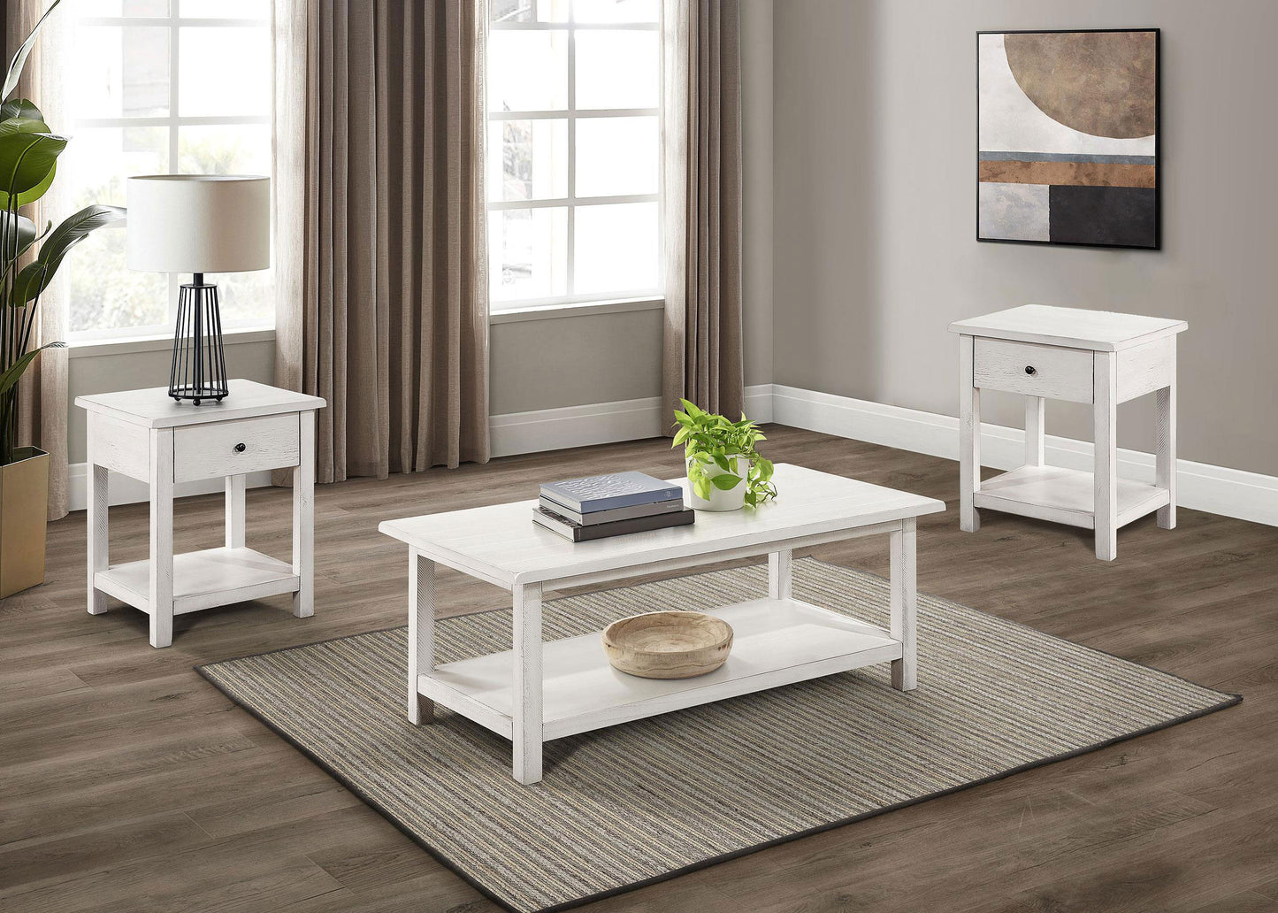 Payne 3-piece Coffee and 1-drawer End Table Set White